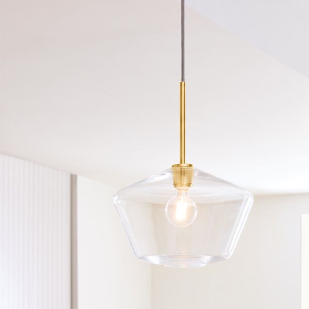 GLOBE NWT sculptural geo pendant -antique brass/clear -8”